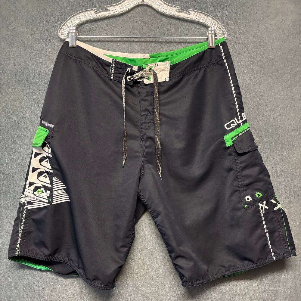 VTG Quiksilver Nylon Board Shorts Neo Fly Swim Surf Trunks Mens 33 Beachy Skater